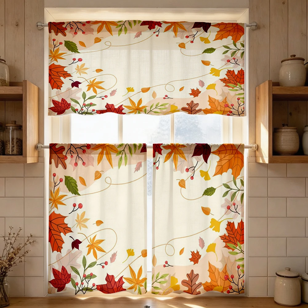 Fall Kitchen Curtains, Autumn Branch Leaves Falling, Digital Print, Kitchen Dining Room, Rod Pocket Polyester, Home Decor