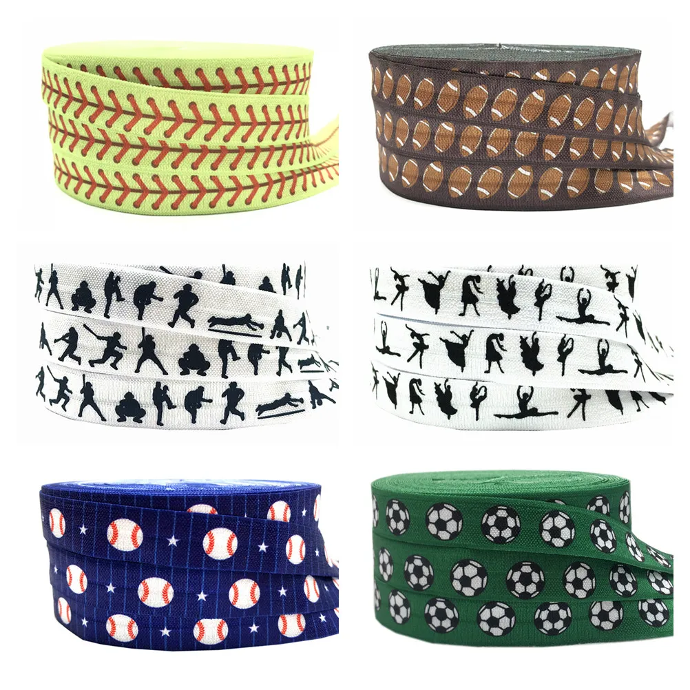 Sport Elastic Band 10Yard 15mm Volleyball Baseball Soccer Ballet Print Fold Over Elastic Webbing DIY Sewing Crafts Accessories