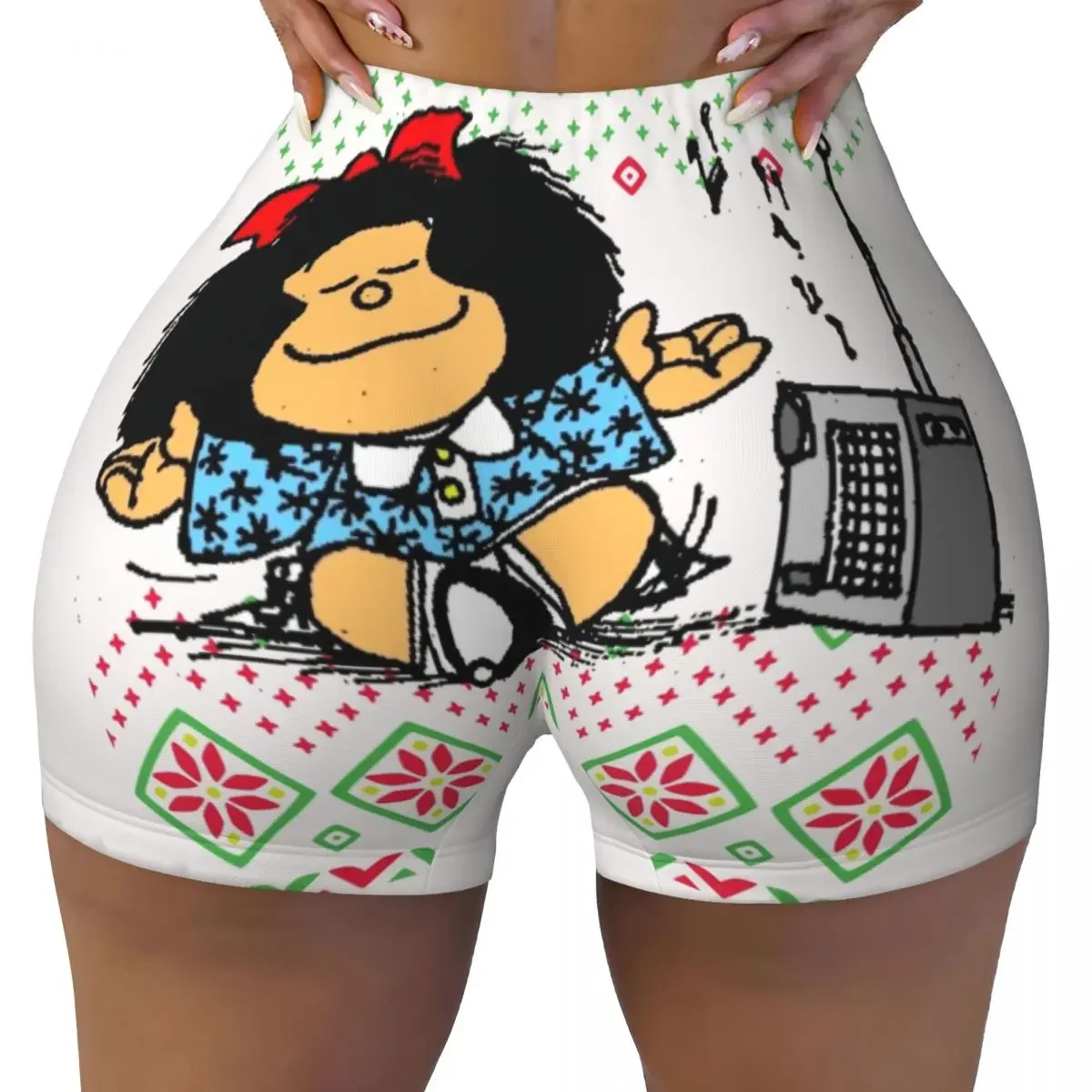 Custom Women\'s Mafalda Cartoon Workout Yoga Shorts Anime Gym Athletic Biker Running Shorts