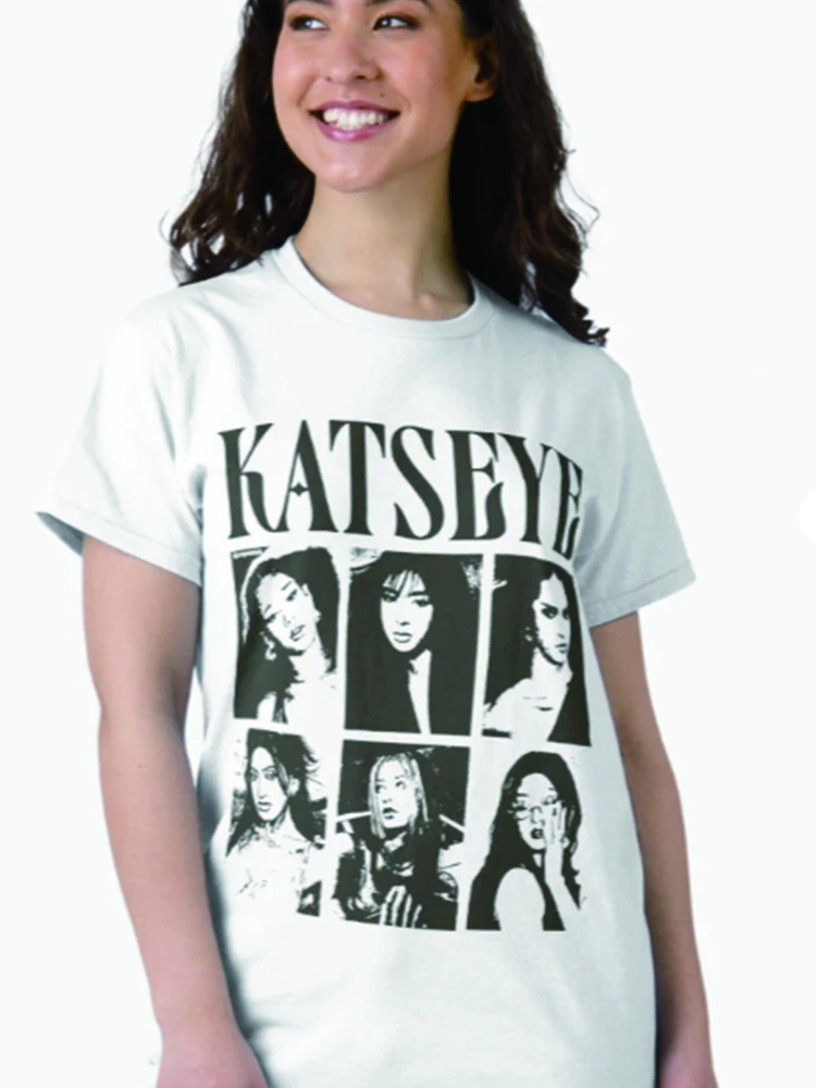 Katseye 2026 Nowa Kolekcja Damska Koszulka z Czystej Bawełny o Luźnym Kroju z Nadrukiem, Idealna na Koncerty.