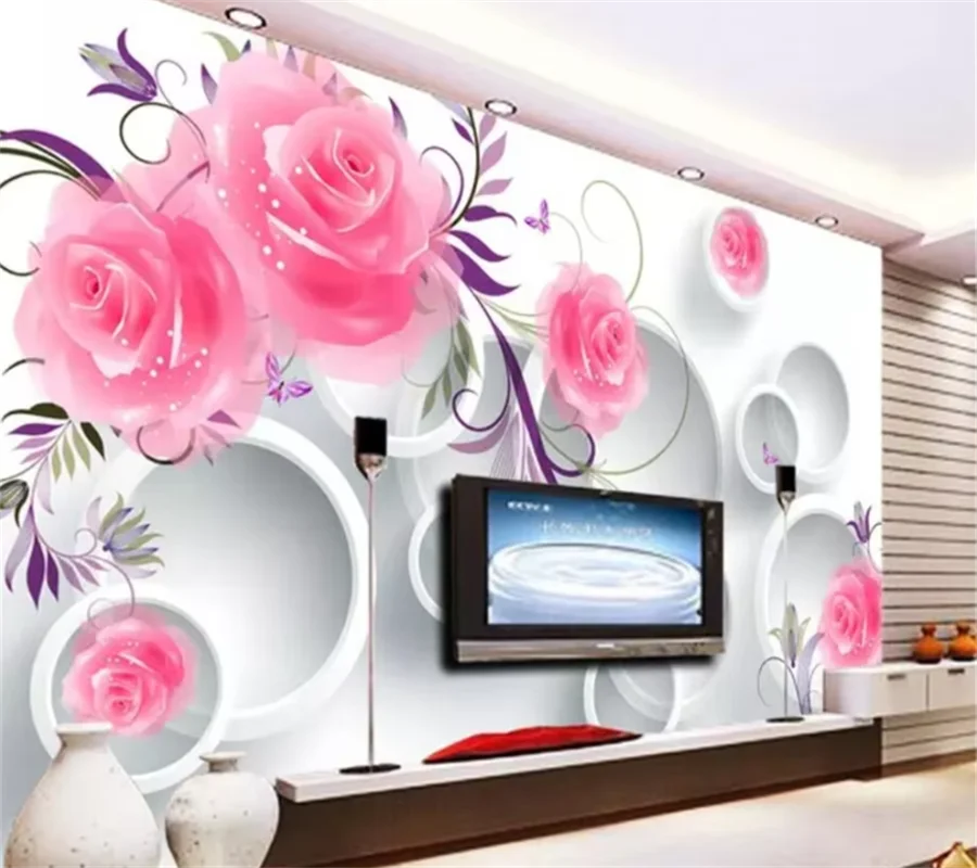 

Пользовательские 3D стерео фото обои эстетическая мечта лилия круг гостиная ресторан ТВ фон стена роза узор круг фреска