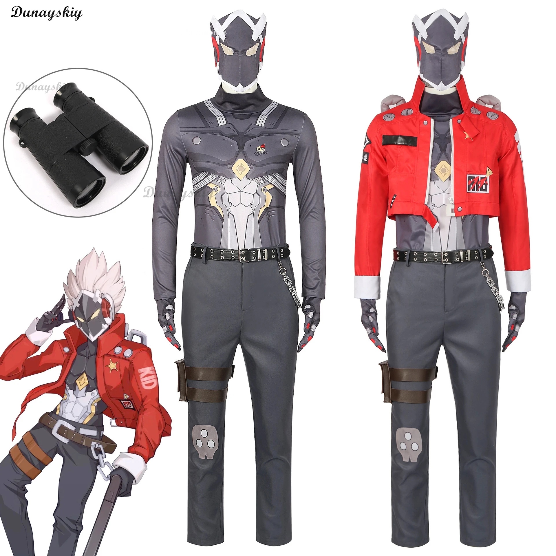 Game Zenless Zone Zero Billy Kid Cosplay Costume Wig Mask Guns Weapons Leather Uniform White Hair Cunning Hares Aka Gentle House