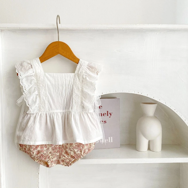 

2PCS Set Baby Girl Clothes 0-3Years Cute Newborn Princess White Cotton T-shirt Tops+Flower Shorts Bottom Outfit Summer Tracksuit