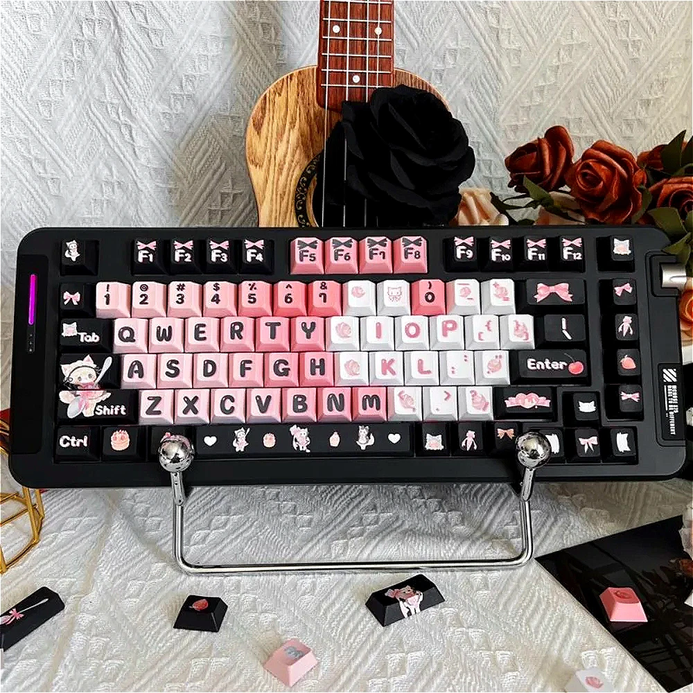 

131/139 keys, black powder, maid, keycap, engraved PBT keycap, cherry shape, suitable for MX switch gaming mechanical keyboard