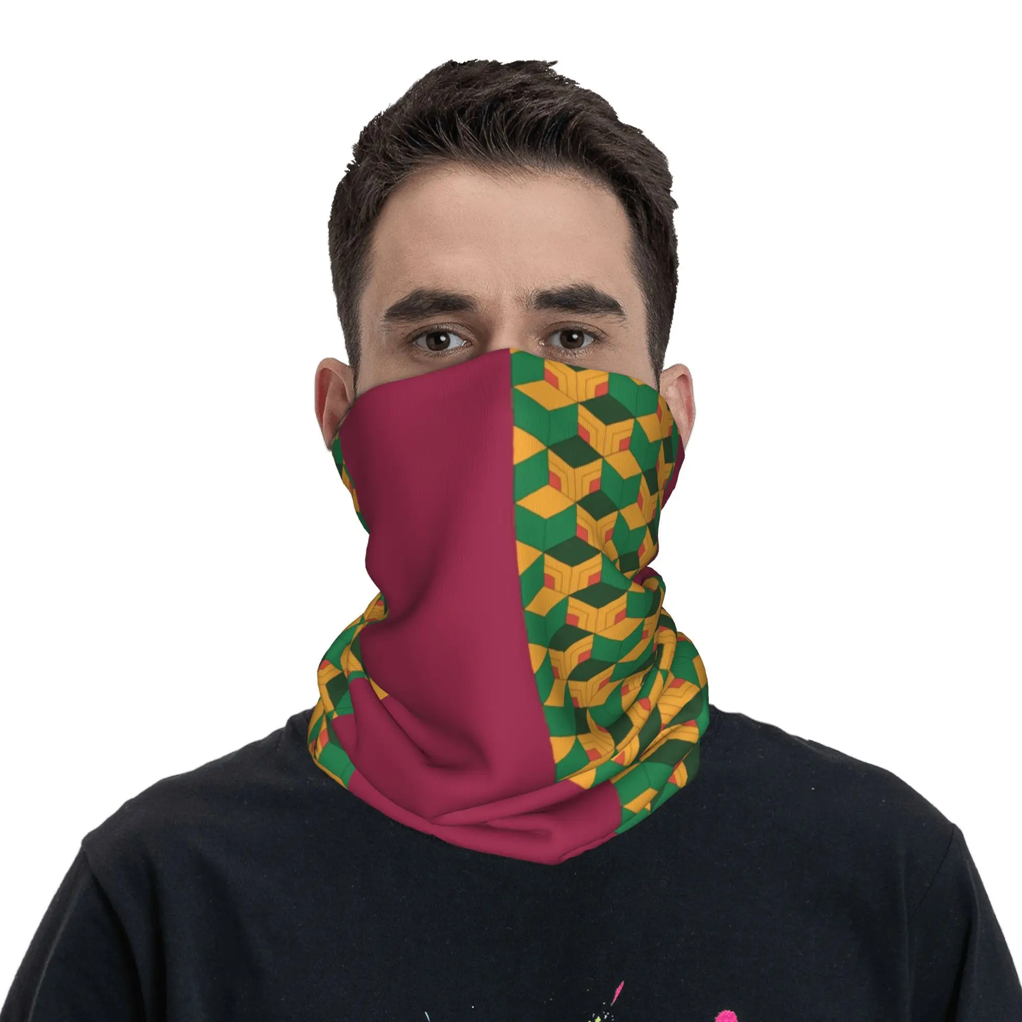 Giyuu Tomioka Muster Demon Slayer Bandana Halsbedeckung Bedruckter Gesichtsschal Multifunktions-Gesichtsmaske Wandern Angeln für Männer Frauen
