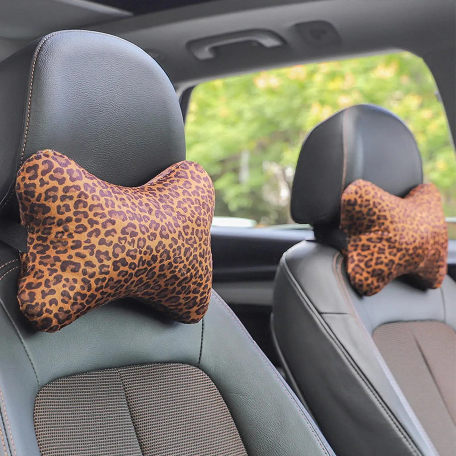 

Car Headrest Pillow 2 Pieces Ergonomic Cushion Leopard Print Car Neck Support Pillow with Adjustable Strap for Adults Passenger