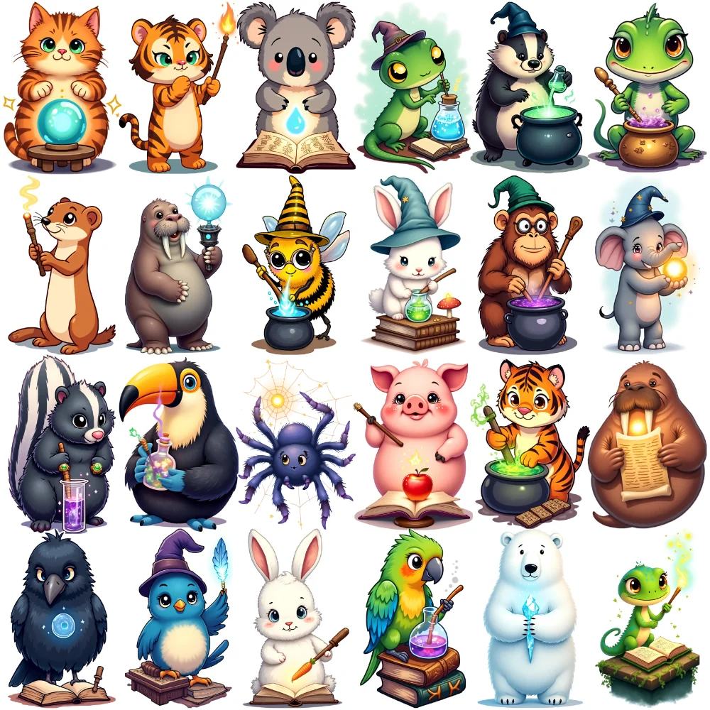 

28 шт., временные татуировки, волшебники животных, мультяшные декоративные персонажи, водонепроницаемые долговечные наклейки на тело для плеч, щек