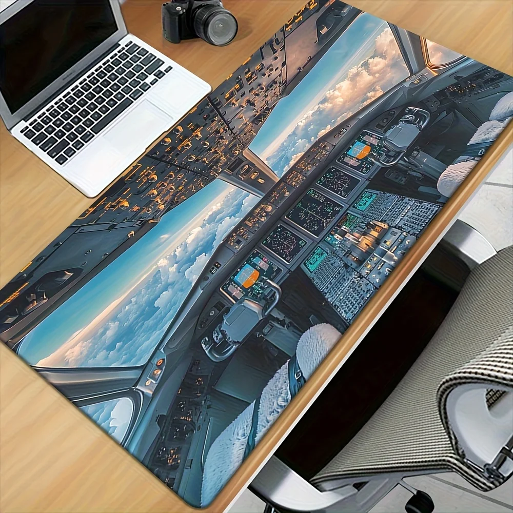 Large Desk Mat with Aviation Design - Features a Non-Slip Rubber Base, Ideal for Gaming And Office Use