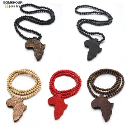 SOMEHOUR Fashion Africa Map Necklace For Men And Women Engraved Wooden Pendant Beads String Chians Charms Dangle Hiphop Jewelry