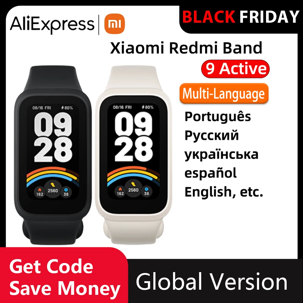 글로벌 버전 샤오미 미 스마트 밴드 9 액티브 팔찌, 1.47 인치 혈중 산소 심박수 5ATM 방수 손목 밴드