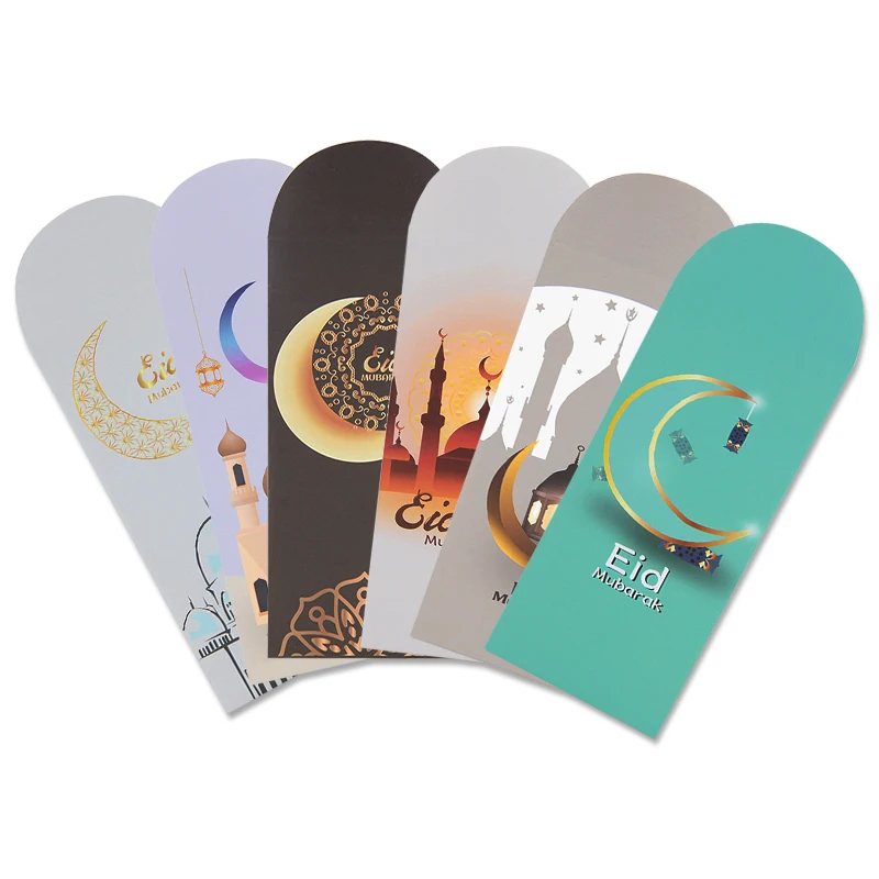 

6Pcs/lot Cash Envelopes Eid Mubarak Ramadan Gift Greeting Money Cash Paper Package Red Packet Muslim Islamic Festival Supplies