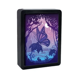 Anime Butterfly Paper Cut Light Box, 3D Shadow Box, Luzes LED, USB, Lâmpada de cabeceira, Decoração do quarto, Presente