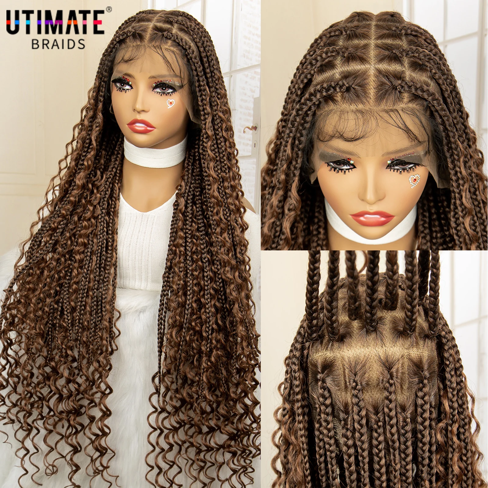 34 Inches Box Braided Wigs Lace Frontal Boho Braids Wigs for Black Women Synthetic Wigs Full Lace Braiding Wigs Knotless Wig