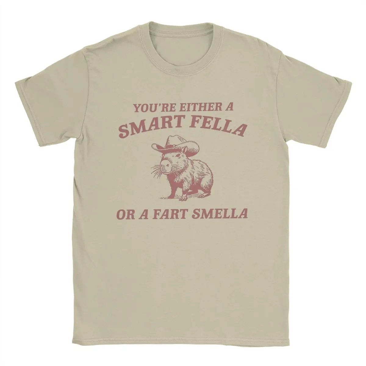 Men's T-Shirt Are You A Smart Fella Or Fart Smella Capybara Crazy Cotton Tees Short Sleeve T Shirt Crewneck Tops Birthday Gift