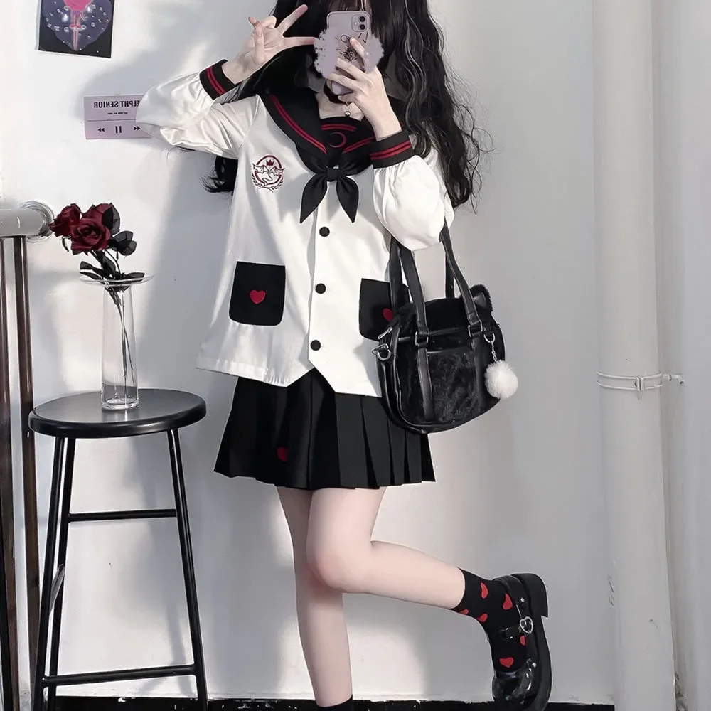 Cute Ghost JK Uniform Suit Japanese College Style Sweet Sailor Suit Top Suit Japanese Fashion Pleated Skirt Role Play Cos Woman