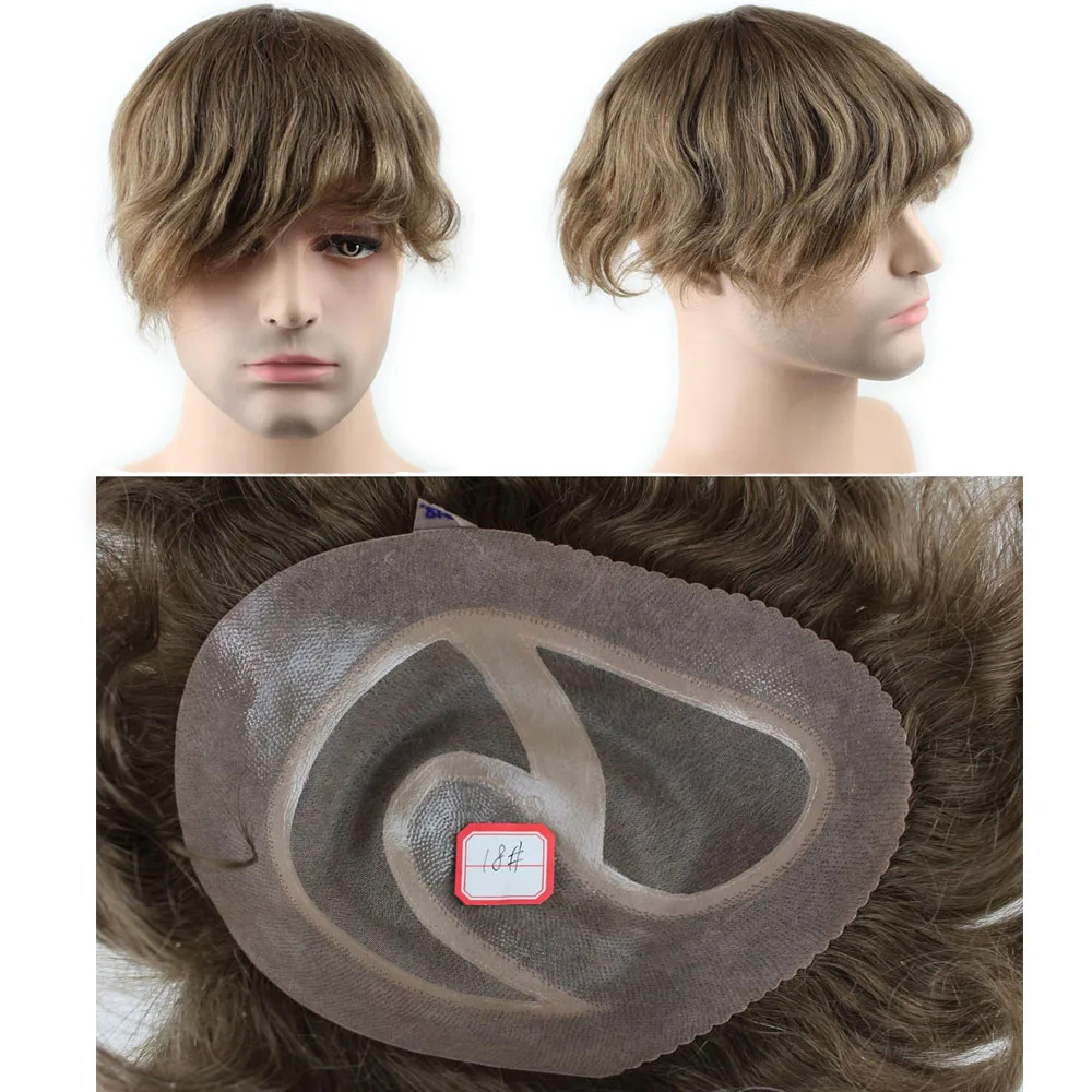 

Men's Toupee 10×8 inch Real Human Hair Thin Skin Hairpiece Hair Replacement System Mono Net with PU around Base for Men