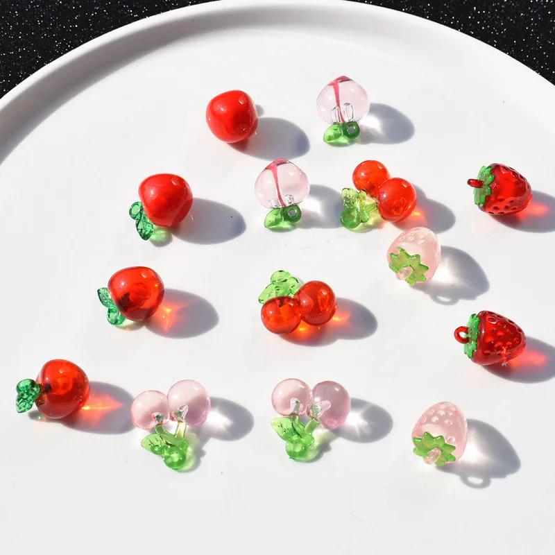 10pcs Cute Fruit Charm Cherry Apple Pendant DIY Jewelry Making Charm Peach Strawberry Accessories For Women Girl Acrylic Pendant