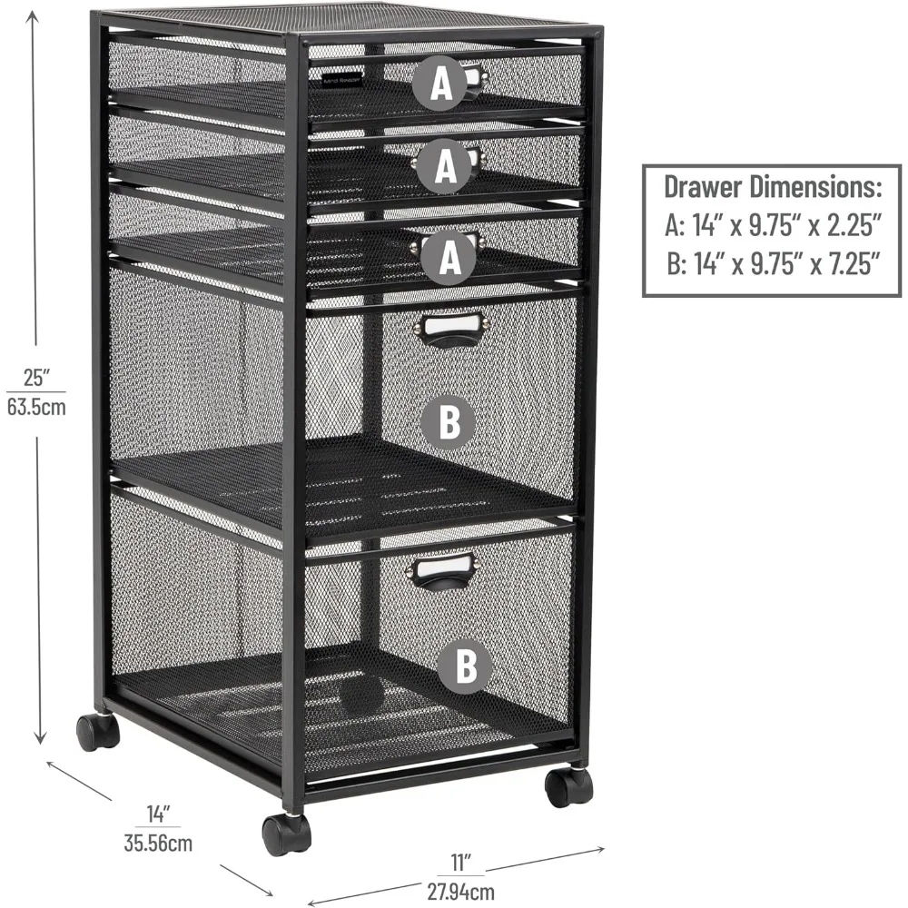 Mind Reader Cart mit Schubladen, Wäsche organisator, Utility Cart, Bad, Küche, Metallgitter, 11 "l x 14" w x 25 "h, schwarz