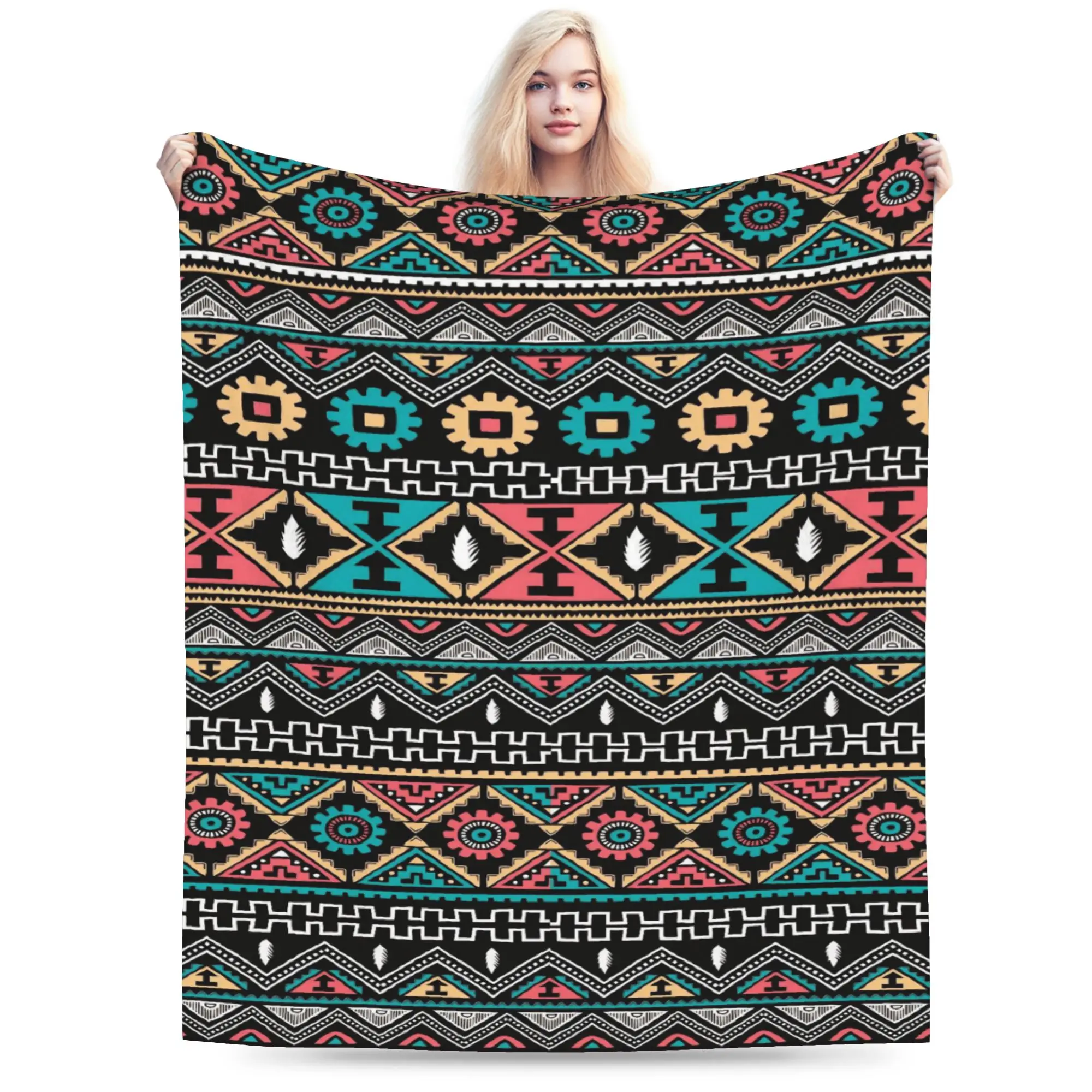 Southwestern Aztec Tribal Blanket Coral Fleece Plush  Relax Ultra-Soft Throw Blanket for Bed Bedspreads