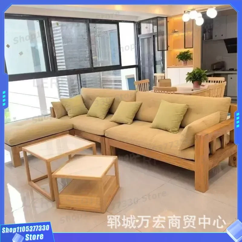 Chinese Zen Old Elm Solid Wood Sofa Simple Straight Row Multi Seater Living Room Furniture Collapsible Sitting Chair for Home