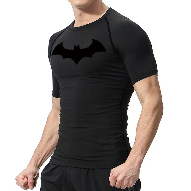 Bat Graphic Compression Shirts for Men Short Sleeve Rash Guard Gym Workout Running Tshirt Summer Athletic Quick Dry Tees Tops