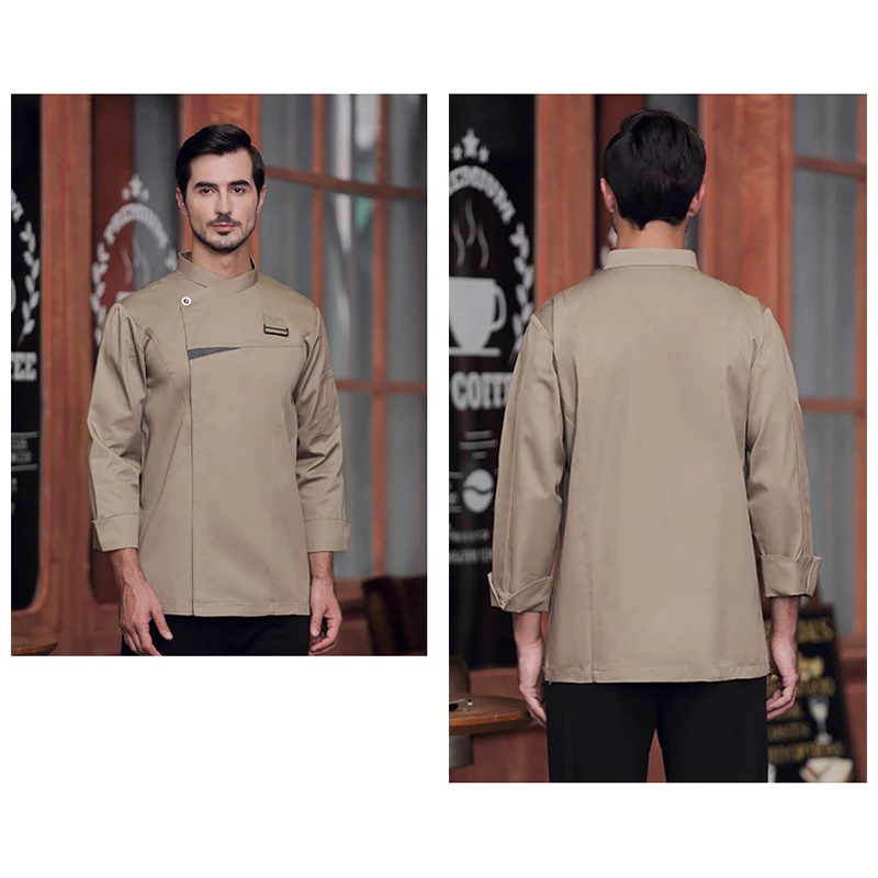 Uniforme de Chef con delantal, chaqueta de Chef de manga larga de alta gama, uniformes de Chef de panadero de restaurante occidental de Hotel, abrigo de trabajo de Catering de comida