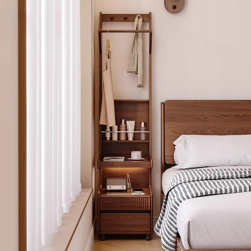 

All solid wood bedside table, coat rack, integrated bedroom, movable floor with night light, charging locker