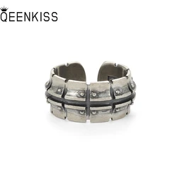 QEENKISS RG6741 Jewelry Wholesale Fashion Single Male Man Birthday Wedding Gift Locomotive Track 925 Sterling Silver Open Ring