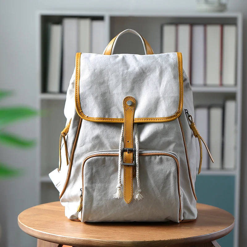 حقيبة Daypack من الجلد الكتاني للسفر ، حقائب ظهر للحاسوب الطالب ، حقائب ظهر للمراهقين ، حقيبة كمبيوتر محمول ، 15.6 بوصة ، مواكبة للموضة