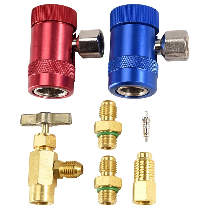 

R1234YF Self-Sealing Can Tap With R134A Tank Adapter And R1234 Quick Couplers, For A/C Refrigerants Mainfold Gauge Set