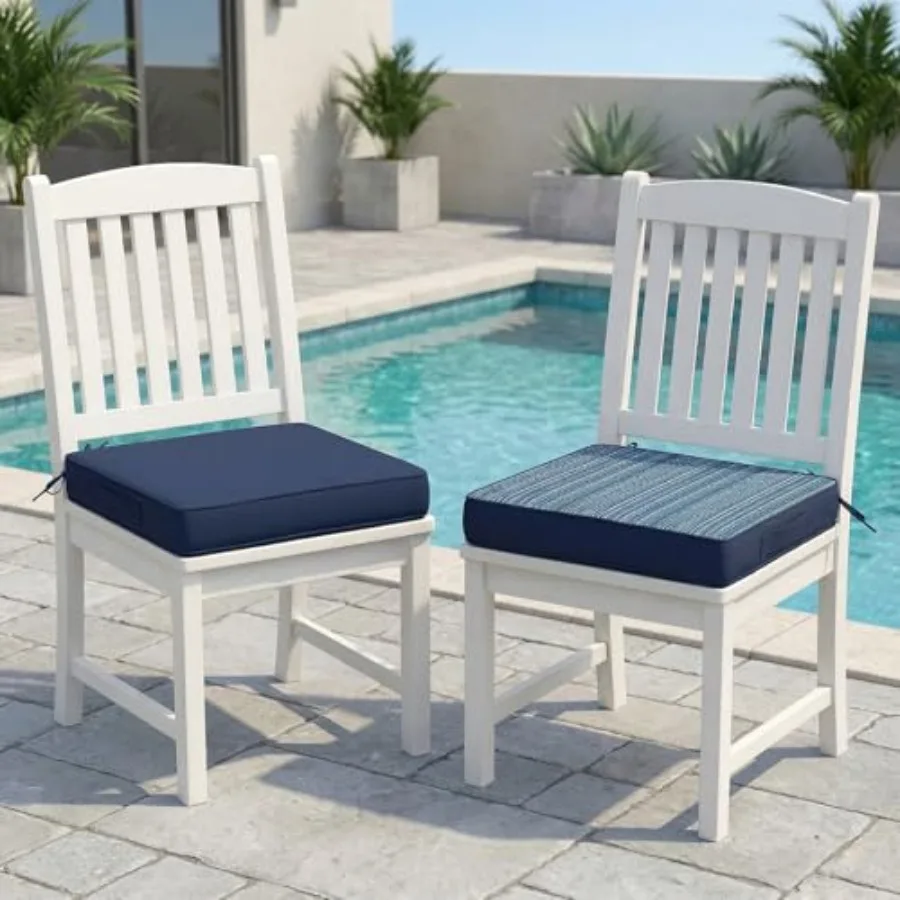 

Outdoor Chair Cushions Set of 2, 20"x20"x3" Waterproof Outdoor Seat Cushions for Patio Furniture, Navy Blue Stripe Reversible P