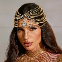 Vintage Square Crystal Hollow Hat Headpiece Flapper Accessories Fashion Headband Lady Rhinestone Hair Chain Cap Wedding Jewelry