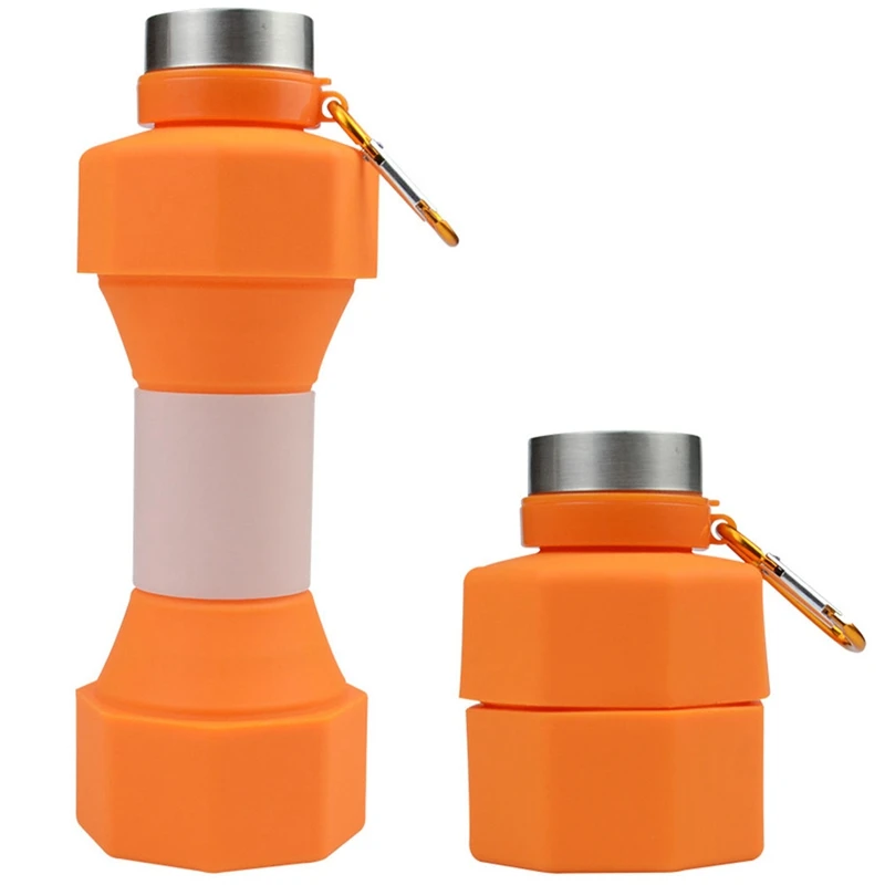 

650Ml Silicone Dumbbell Shaped Kettle Outdoor Fitness Cycling Water Bottle Weight Strong Water Drinks Accessories Orange