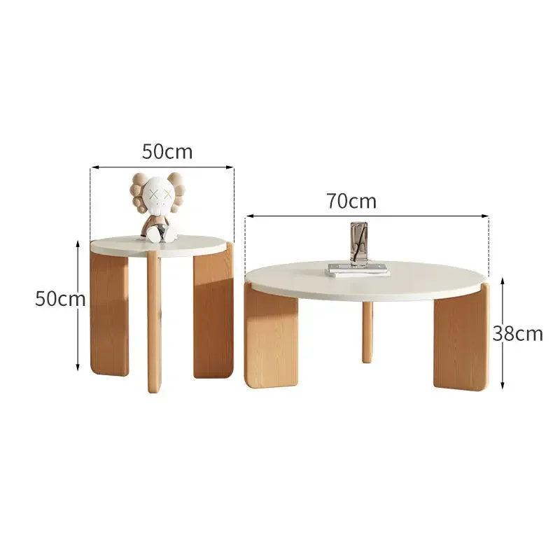 Solid Wood Round Coffee Table Living Room Furniture Cream Style Nordic Table Modern Minimalist Corner Mesas Sofa Side Tables ins