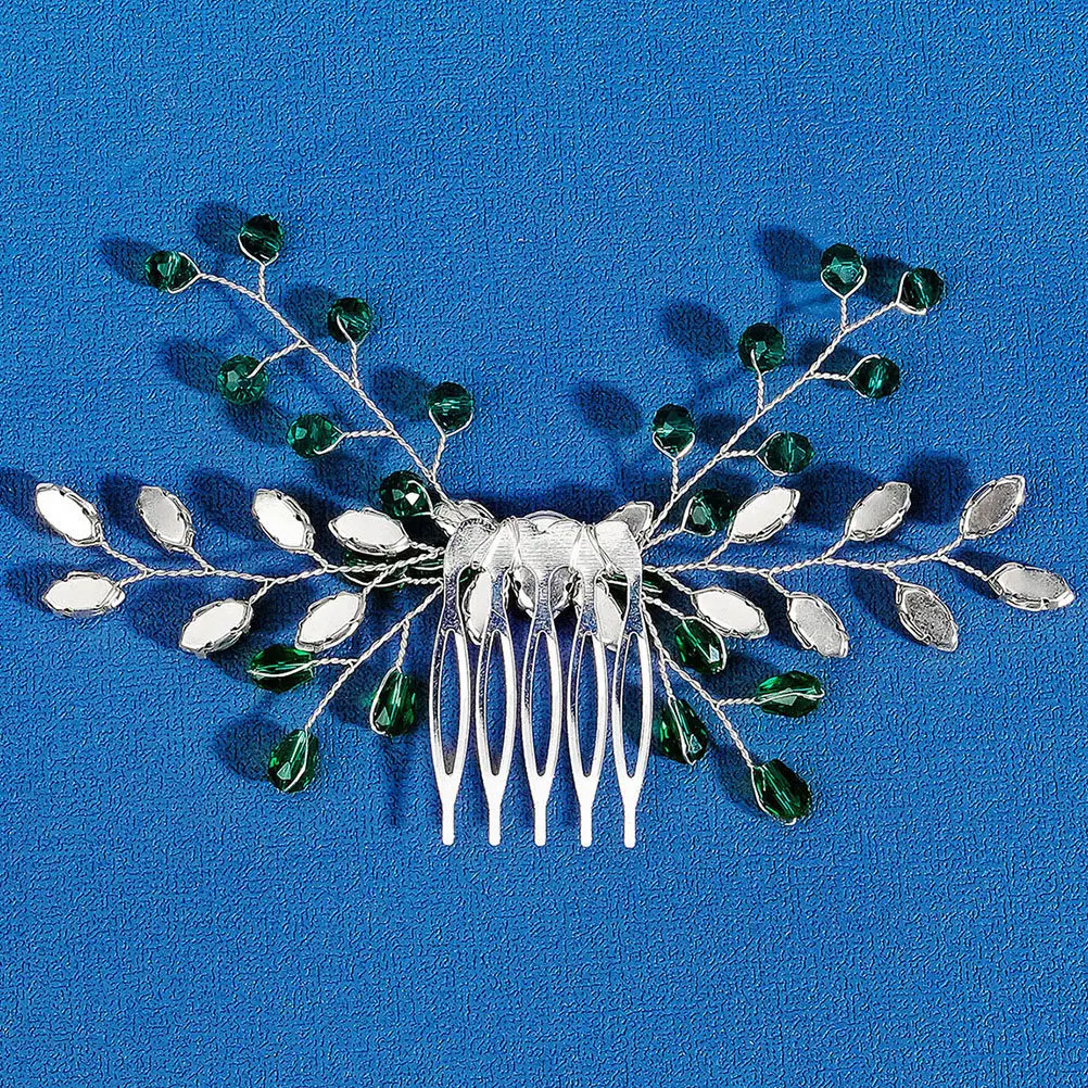 

Зеленая хрустальная расческа для волос со стразами, боковая расческа, свадебный аксессуар для волос, элегантное украшение для волос для невест и вечеринок