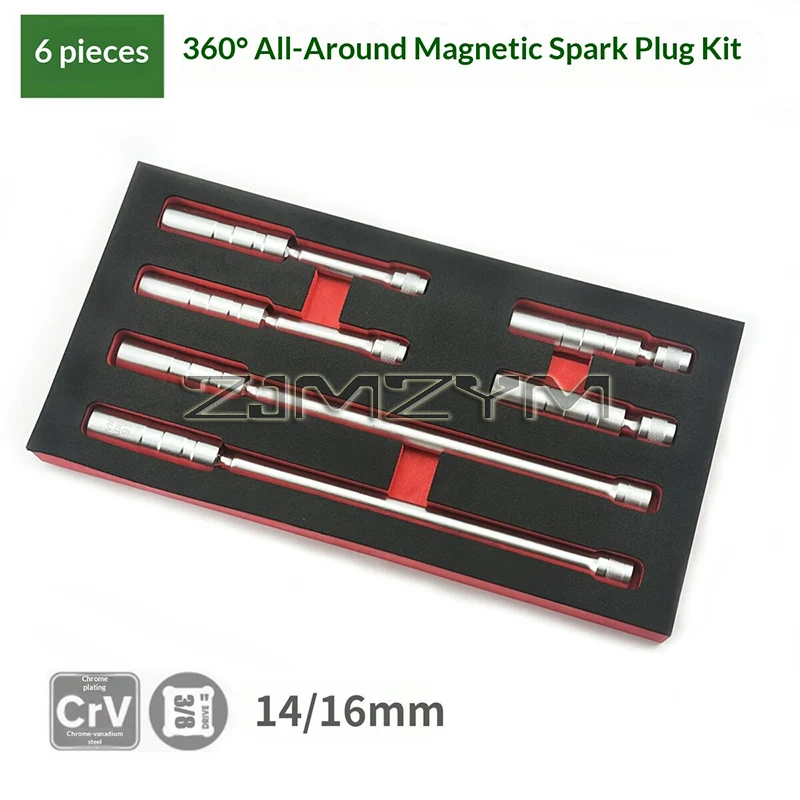 6PCS Set Magnetic Long Spark Plug Socket Key Wrench Adapter with Swivel Extension, Torque Tool Kit to Repair, Removal and Gap