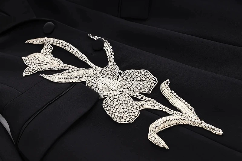 Primavera 2024 terno feminino dr pesado bordado flor cintura cinching manin colarinho longo sve cor de comprimento médio