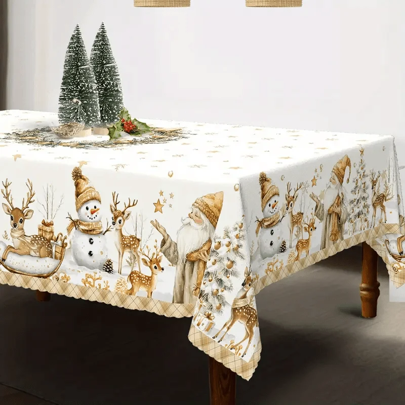 One-piece tablecloth for Christmas theme, featuring patterns of Santa Claus, snowmen, reindeer and sleighszyc