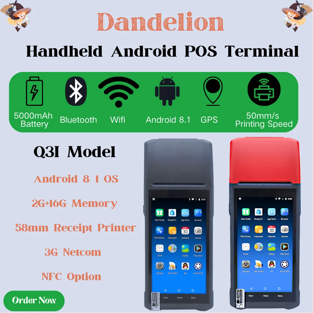 Android 8.1 Handheld Thermal POS Terminal Built-in 58mm Receipt Printer Compatible With Loyverse And Point Of Sales App Mini POS