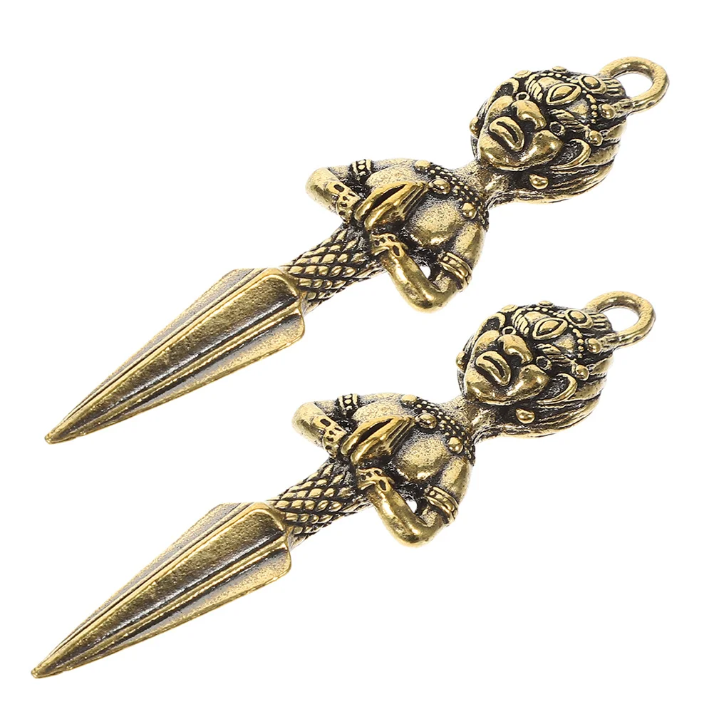 

2Pcs Buddhism Dorje Phurba Brass Pestle Keychain Pendant Spiritual Protection Charm Bag Hanging Religious Ornament Feng Shui
