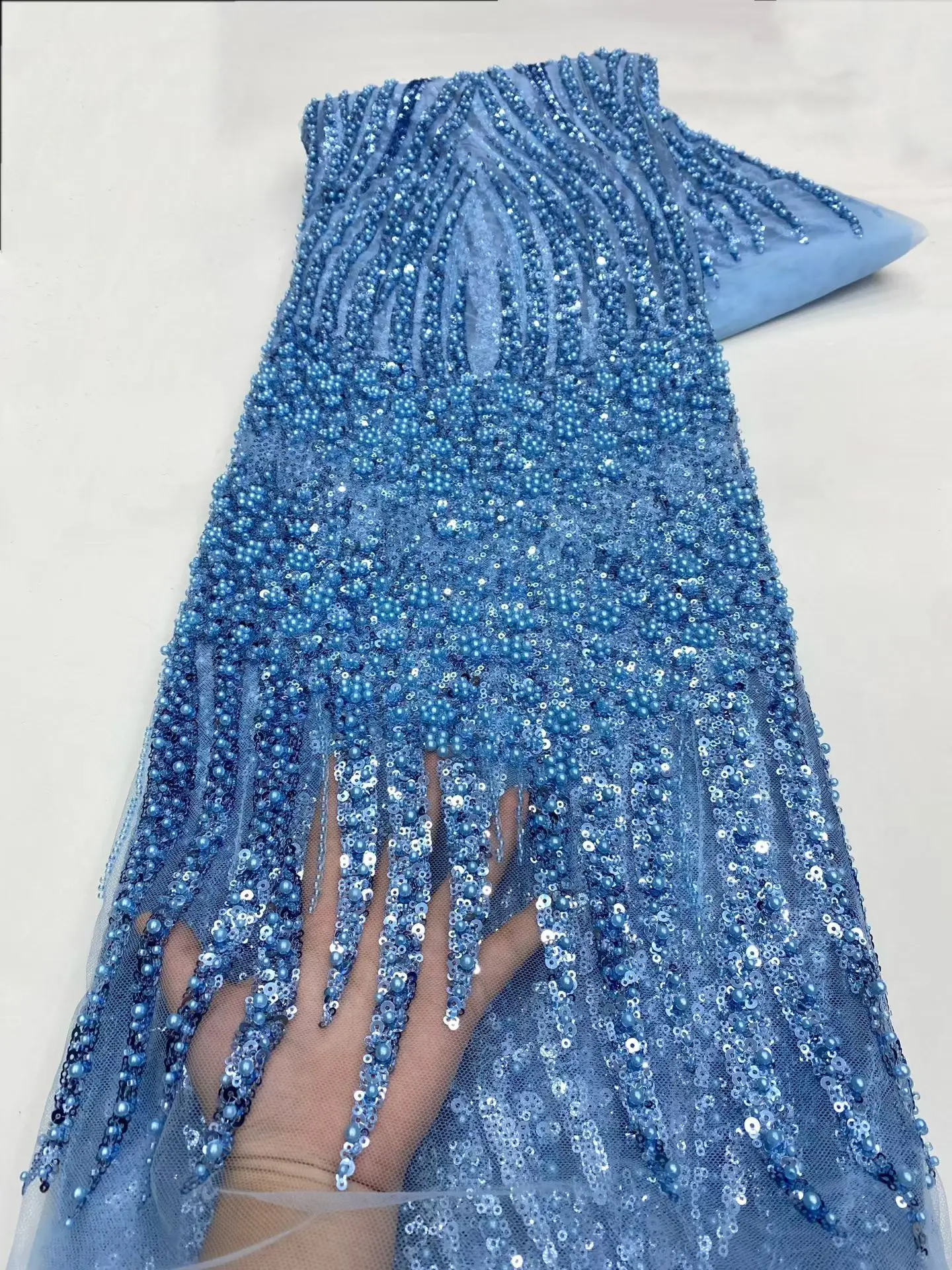 African Lace Fabric 2025 Sequin Beaded Embroidery Groom Nigerian Bridal High Quality French Tulle Lace Fabric For Wedding H117-1