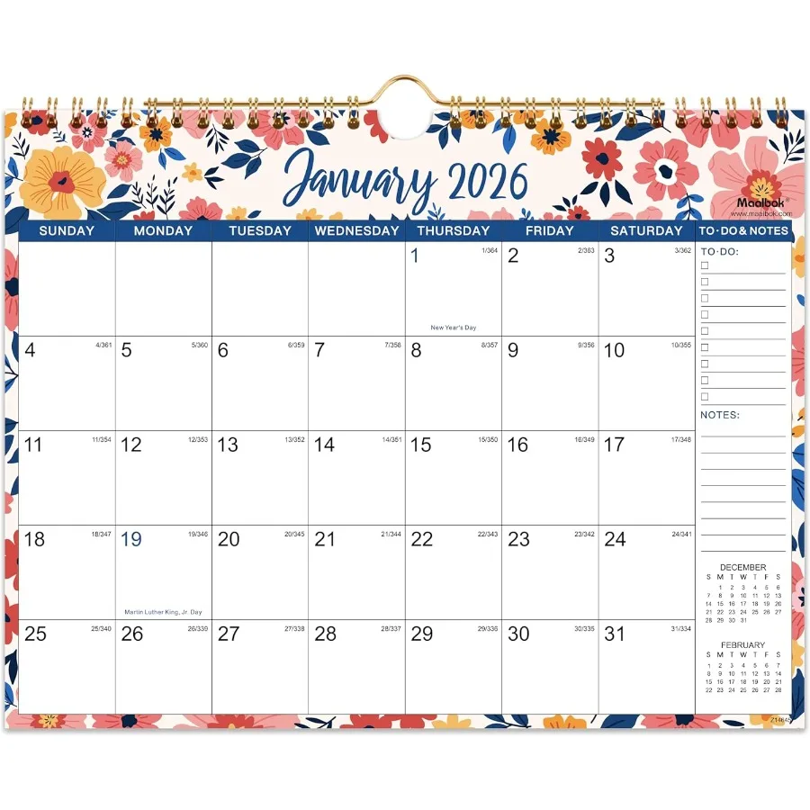 

2026 Wall Calendar 2026 Calendar 12 Months Hanging Calendar 2026 Jan 2026 Dec 2026 11" x 8.5" Spiral Binding Julian Dates Large