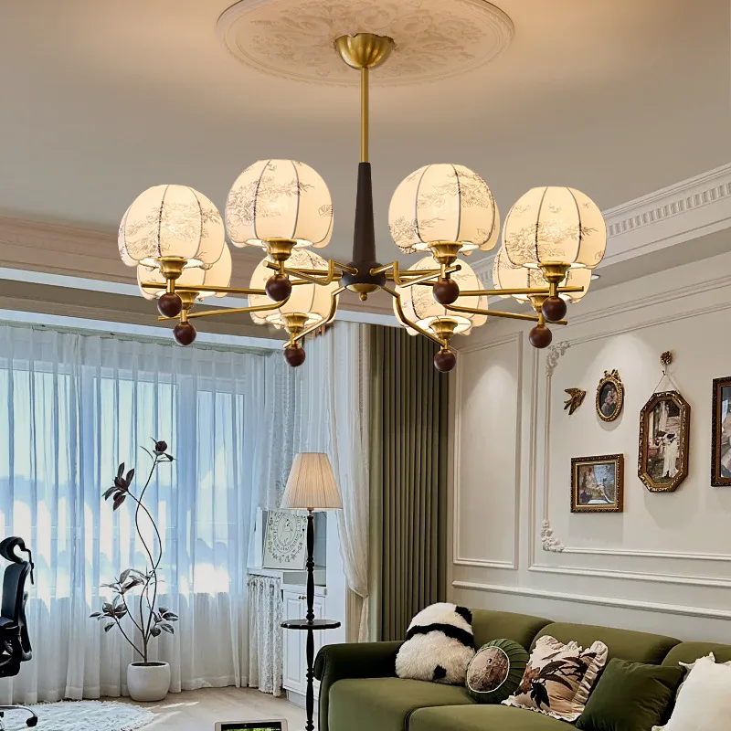 Living room chandelier medieval Nanyang style hall main light French retro fabric new bedroom light   dining room light