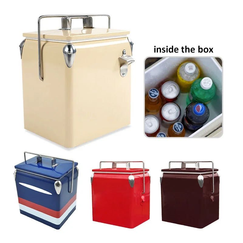 for Retro ins iron outdoor insulation box 13L portable camping picnic car ice bucket food refrigeration keep cold box