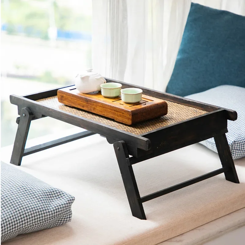 Tatami Low Tea Table  Foldable Balcony Floating Window Sitting Table Solid Wood Accent Tables Minimalist Relaxation Table