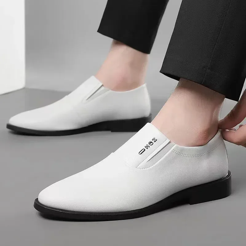 Men Business Formal Leather Shoes White Inner Height Increasing Men Shoes Leather Shoes Slip on Shoes