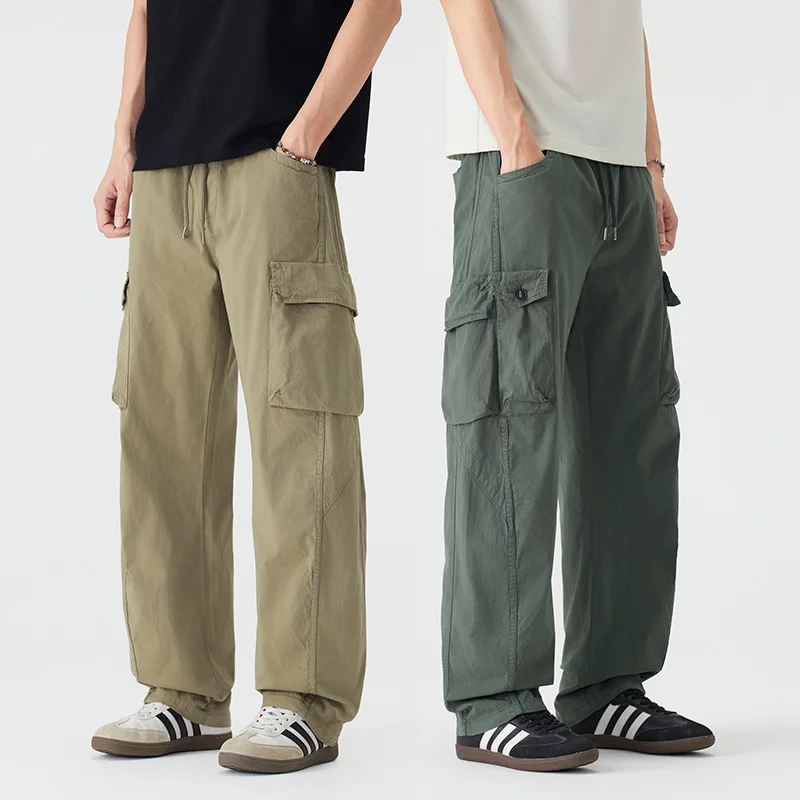 Washed Cotton Vintage Multi-pocket Cargo Pants Men Streetwear Fashion Loose Casual Outdoor Work Pants Cityboy Straight Trousers