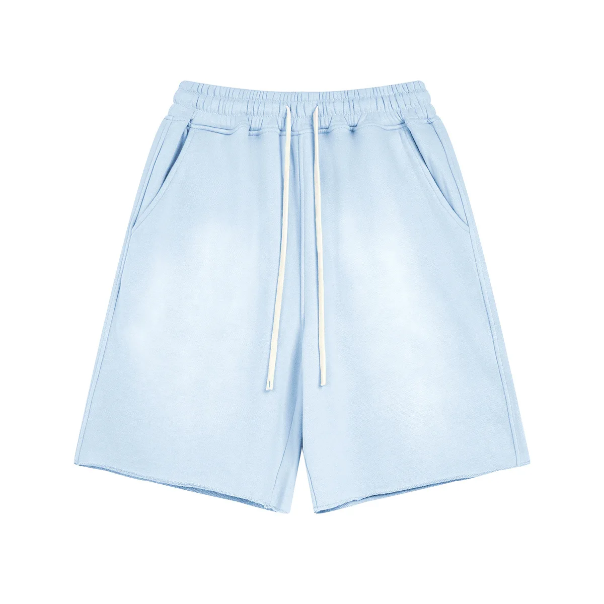 Custom LOGO men\'s summer 360G cotton polyester spray dyeing washing water light brushed short sleeved shorts couple set