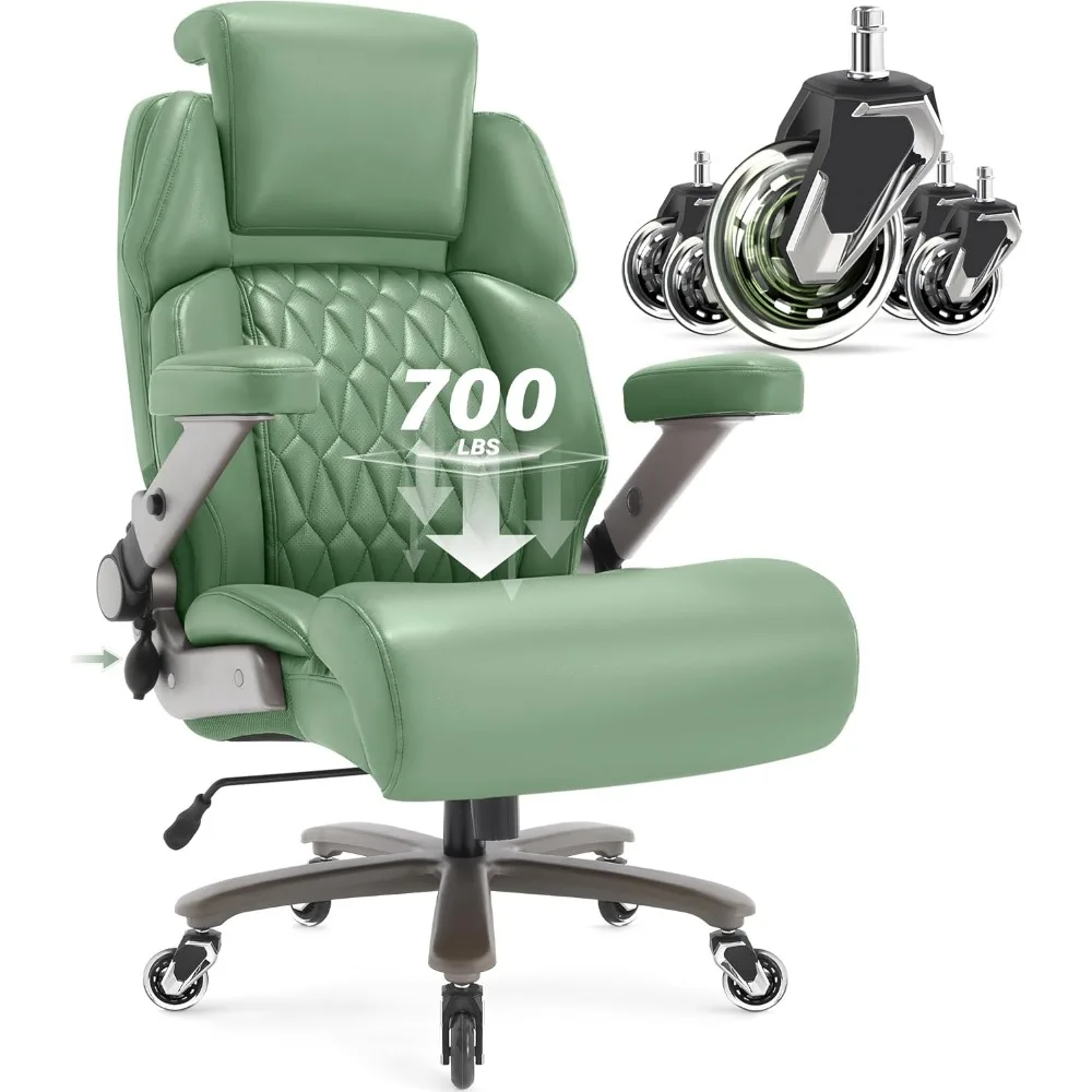 

Big and Tall Office Chair 700lbs - Adjustable Headrest&Lumbar Support, 3D Flip Arms, Large Wheels &Heavy Duty Metal Base