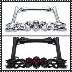 3D SKULL FLAME BONES BLACK MOTORCYCLE LICENSE PLATE FRAME FOR Harley Davidson Motorbike Parts